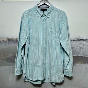 TOMMY HILFIGER Long Sleeve Oxford Stripe Shirt Men's XL Aqua Button-Down COASTAL